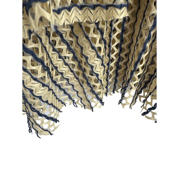 ZARA Mesh Sheer Open Knit Unlined Ruffle Short Sleeve Cream Blue Dress Size S - Picture 5 of 9